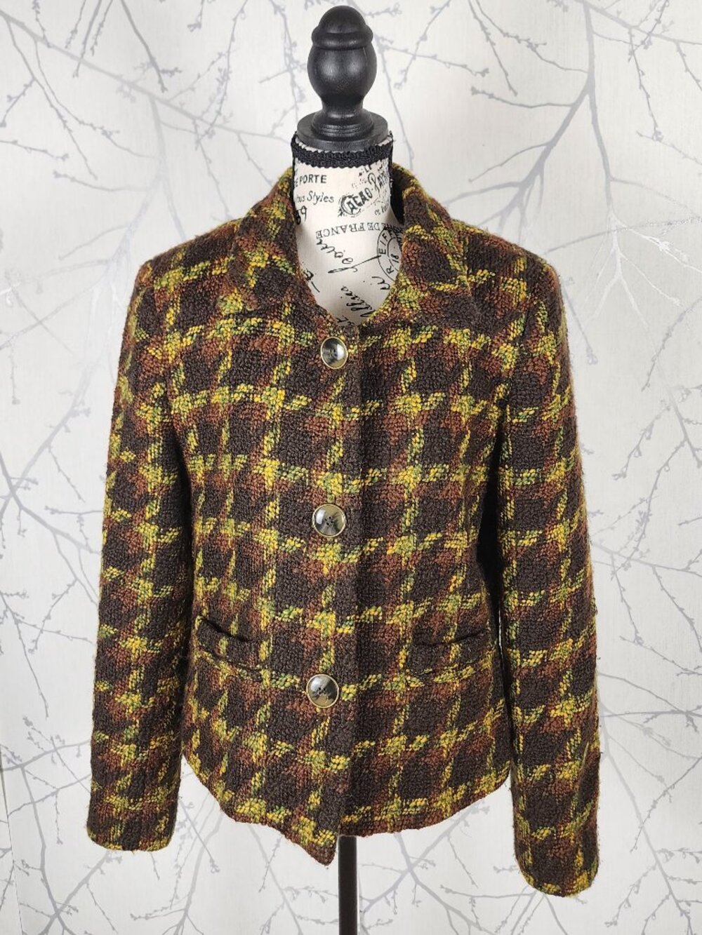 Harve Benard VTG 60% Wool Houndstooth Textured Tweed Jacket